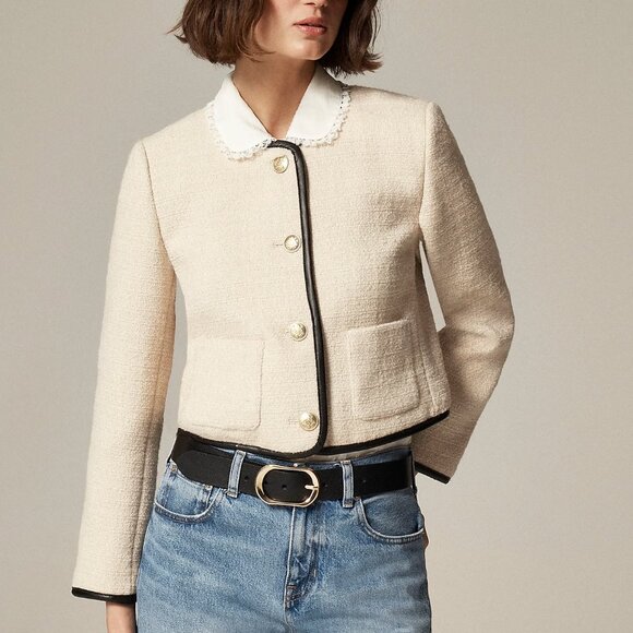 NWT J Crew Tweed Lady Jacket with Leather Trim Size 14 - Picture 1 of 3